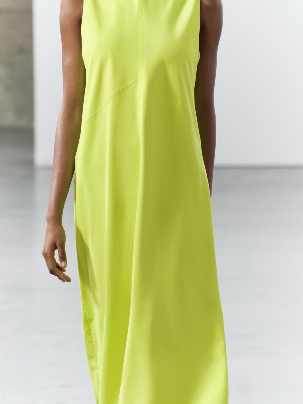 Zara ZW Collection Sleeveless Chartreuse Maxi Dress Size Medium - Picture 2 of 7